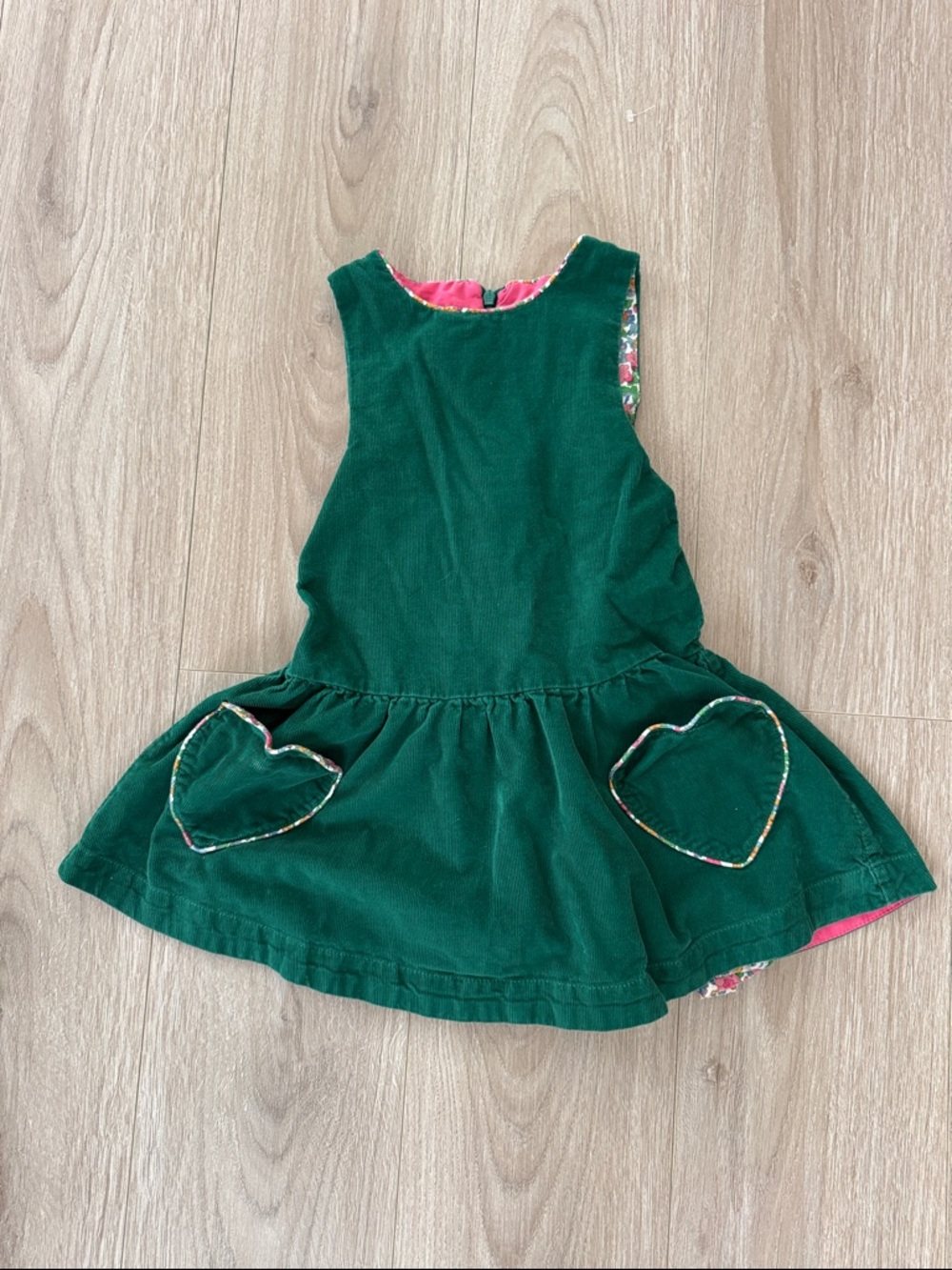 Mini Boden Green Corduroy Dress with Pink Trim